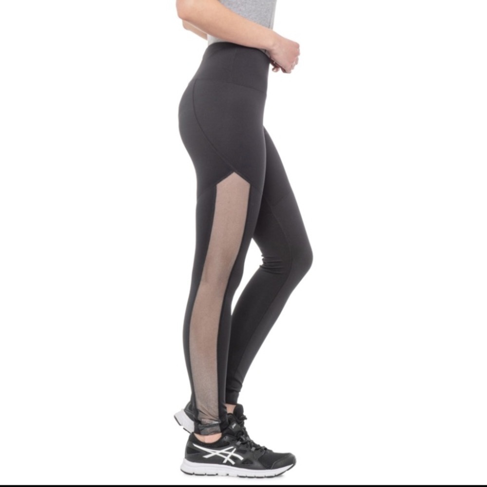 MIRA RAE Black Shimmery Mesh Panels Leggings O.